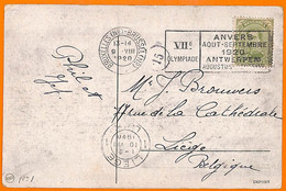 Aa2944 - BELGIUM - POSTAL HISTORY - 1920 Olympic Games Postmark On POSTCARD - Zomer 1920: Antwerpen