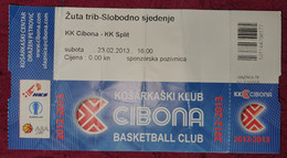 KK CIBONA ZAGREB - KK SPLIT, ABA LEAGUE 2012/2013, MATCH TICKET - Habillement, Souvenirs & Autres