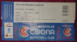 KK CIBONA ZAGREB - KK ZAGREB, ABA LEAGUE 2012/2013, MATCH TICKET - Bekleidung, Souvenirs Und Sonstige