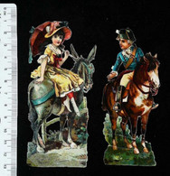 ► Lot 2 Jeunes Cavaliers Equitation Cheval  - Decoupis époque Victorienne XIXe "Victorian Die-cuts" - Animals