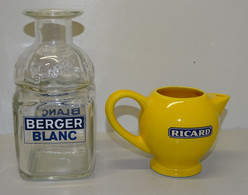 ANCIENNE CARAFE VERRE BERGER BLANC & 1 TOUT PETIT PICHET RICARD JAUNE Déco BISTROT COLLECTION XXe - Karaf