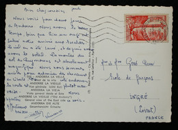 Andorre - 15F Croix Gothique Sur CP Obl 5 Ligne Ondulées à Guauche Andorre La Vieille 1958 - Covers & Documents