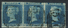 GB 1841 SG N. 14 - PENNY BLUE Rara Striscia Di 3,  Lettere JF, JG, GH, Grandi Margini, Usata Firma E. Diena - Usati