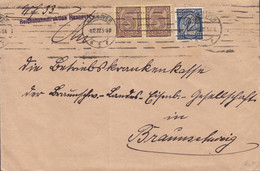 Deutsches Reich REICHSBAHNDIREKTION HANNOVER TMS Cds. HANNOVER 1922 Cover Brief BRAUNSCHWEIG 2M & 5M Dienstmarken - Oficial