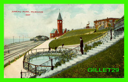 MILWAUKEE, WI - JUNEAU PARK - ANIMATED WITH PEOPLES - TRAVEL IN 1910 - 3/4 BACK - - Milwaukee