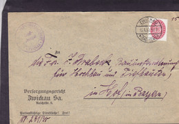 Deutsches Reich VERSORGUNGSGERICHT, ZWICKAU Sachsen 1930 Cover Brief HOF Bayern 15 Pf. Dienstmarke (single) - Officials