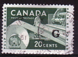 Canada 1955 Single 20c Stamps Overprinted 'G'. In Fine Used - Surchargés