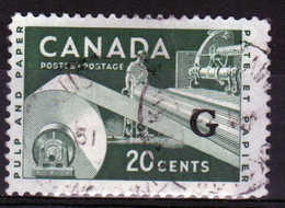 Canada 1955 Single 20c Stamps Overprinted 'G'. In Fine Used - Aufdrucksausgaben