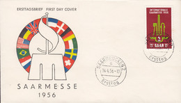 Saar Ersttags Brief FDC Cover 1956 Internationale Saarmesse, Saarbrücken Flag Flagge Cachet - FDC