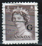 Canada 1955 Single 1c Stamps Overprinted 'G'. In Fine Used - Opdrukken