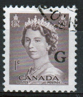 Canada 1955 Single 1c Stamps Overprinted 'G'. In Fine Used - Sobrecargados