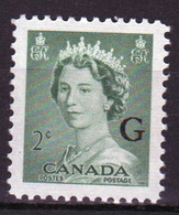 Canada 1955 Single 2c Stamps Overprinted 'G'. In Unmounted Mint - Surchargés