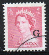 Canada 1955 Single 3c Stamps Overprinted 'G'. In Fine Used - Surchargés