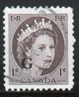 Canada 1955-56 Single 1c Stamps Overprinted 'G'. In Fine Used - Surchargés