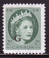 Canada 1955-56 Single 2c Stamps Overprinted 'G'. In Mounted Mint - Overprinted