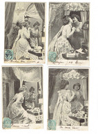 Lot 4 Cpa - Illustrateur Ch. Scolik Wien Femme élégante Maquillage éponge Vaporisateur Parfum Robe Corset Mouche Visage - Scolik, Charles