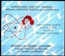 CANADA POLISH POLAND SOUVENIR CARD -  PHILATELY SOCIETY 1973 - COPERNICUS KOPERNIKA - ASTRONOMY - 3 - Astrologie