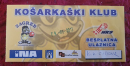 KK ZAGREB- KK CIBONA 2013. MATCH TICKET - Apparel, Souvenirs & Other