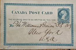 A) 1893, CANADA, POSTAL STATIONARY, QUEEN VICTORIA, SHIPPED TO NEW YORK, BRITISH AMERICAN BANKNOTE MONTREAL, BLUE - Lettres & Documents