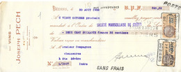 Mandat à L'ordre - Vins Joseph Pech, Béziers 1932 - Adressé à M. Compagnon (Chaussures à Ste Sévère, Indre) - Food