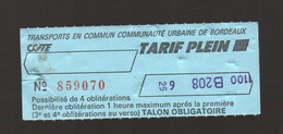 Bordeaux  (33 Gironde)  Ticket CGTE  Tarf Plein  (PPP29060B) - Non Classificati