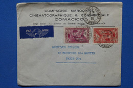 T9 MAROC BELLE LETTRE 1938 PAR  AVION CASABLANCA A PARIS +AFFRANCH. INTERESSANT - Storia Postale