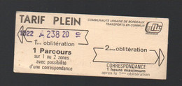 Bordeaux  (33 Gironde)  Ticket CGTE  Tarif Plein  (PPP29060D) - Ohne Zuordnung