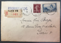 France N°189 Et 311 Sur Enveloppe Recommandée 7.4.1938 - Tarif Local Paris - (A1251) - 1921-1960: Période Moderne