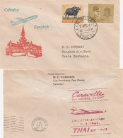 INDIA. INDIAN/AIRLINES. INAUGURAL FLIGHT CARAVELLE. CALCUTTA BANGKOK. 2 4 64. THAI AIRWAYS   /  3 - Airmail