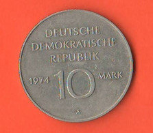 Germania DDR 10 Mark 1974 Socialit Germany  Nickel Coin - 5 Mark