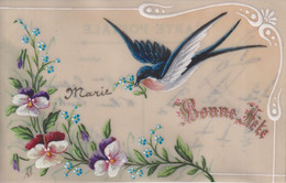 Bonne Fêtes Hirondelle Fleurs Carte Décorative PORCELAINE PORSELEIN PORCELAIN POSTCARD FANTAISIE FANTASY - Porzellan