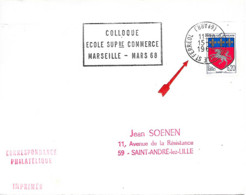 Curiosité, Secap Couronne DuTàD Renversé " 13 Marseille St Ferreol 15-7 1968 Colloque Ecole Supre Commerce... - Storia Postale