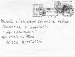 Monaco - Lettre Du 09/08/1988 Avec N° YT 1588 De 1987. Exposition Philatélique Internationale. Papillon. Timbre. - Lettres & Documents