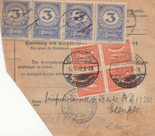 ÖSTERREICH NACHPORTO 1922 - 4 X 3 Kronen (Ank87) Nachporto + 4 X 40 Pfg + 20 Mk (Klecksstempel) Auf Paketkarte Gelau ... - Variétés & Curiosités