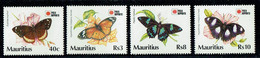Mauritius 1991, Butterflies: Euploea Euphon, Hypolimnas Misippus (fermale/male), Papilio Manlius, MiNr. 730 - 733 - Farfalle