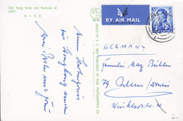 Hong Kong PPC Hong Kong And Kowloon At Night Airmail Par Avion Label HONG KONG 1964 Germany 65c. QEII. (2 Scans) - Lettres & Documents