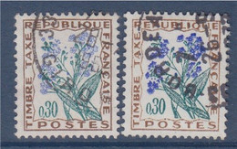 Paire De Timbre Taxe N°99 Teintes Différentes à L'impression, 2 Oblitérés 30c Myosotis - Used Stamps