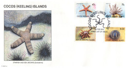 (QQ 16) Cocos Islands 1991 Starfish + Norfolk Island 1962 Fish FDC - Peces