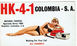 Sexy Girl - Antigua Tarjeta QSL De Antonio (Tony) Fuentes, Medellin, Colombia (HK-4-1) 1967 - CB