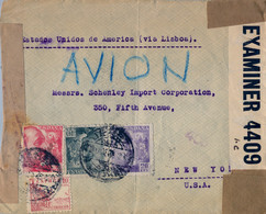 1943 , CÁDIZ , JEREZ DE LA FRONTERA - NUEVA YORK , CORREO AÉREO VIA LISBOA , CENSURAS ,  TRÁNSITO SEVILLA - Storia Postale