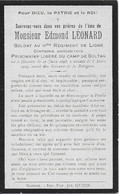 GC . HAMOIR ..-- Mr Edmond LEONARD , Soldat Au 1er De LIGNE , PRISONNIER SOLTAU , Né En 1893 , Décédé En 1919 . - Hamoir