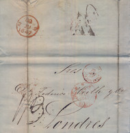 1847 , PREFILATELIA , CÁDIZ , CARTA COMPLETA CIRCULADA A LONDRES , TRÁNSITO ST. JEAN DE LUZ , LLEGADA - ...-1850 Voorfilatelie