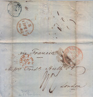 1843 , PREFILATELIA , CÁDIZ , CARTA COMPLETA  A LONDRES , JEREZ DE LA FRONTERA , TRÁNSITO ST. JEAN DE LUZ , LLEGADA - ...-1850 Prefilatelia