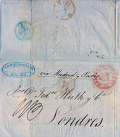 1845 , PREFILATELIA  , CARTA   A LONDRES , MÁLAGA , " VIA MADRID Y PARIS " , TRÁNSITOS , LLEGADA - ...-1850 Voorfilatelie