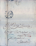 1837 , PREFILATELIA  , CARTA A LONDRES , SANTIAGO DE COMPOSTELA , ESPAGNE PAR OLERON EN ROJO , LLEGADA - ...-1850 Voorfilatelie