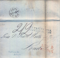 1826 , PREFILATELIA  , CARTA A LONDRES , GUADALAJARA - MOLINA DE ARAGÓN , " ESPAGNE PAR ST. JEAN DE LUZ " , LLEGADA - ...-1850 Prephilately