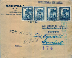 1938 ,  BARCELONA - BADEN , REDIRIGIDO A ORSCHACH , SOBRE CERTIFICADO , CORREO AÉREO , LLEGADAS AL DORSO - Cartas & Documentos