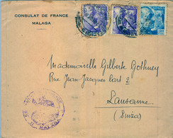 MÁLAGA - LAUSANNE , CONSULADO DE FRANCIA , MAT. ESTACIÓN DE INVIERNO - Cartas & Documentos