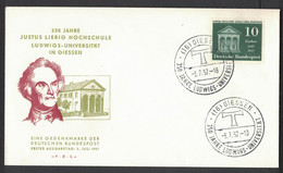 EW362    BRD FDC, 350 Jahre Ludwigs-Universität 1957, Stempel: Giessen - FDC: Covers