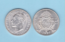 ESPAÑA / REY ALFONSO XIII (1.886-1.931) 1 PESETA 1.927 Prueba Madrid Plata SC/UNC  Réplica   T-DL-12.757 - Ensayos & Reacuñaciones